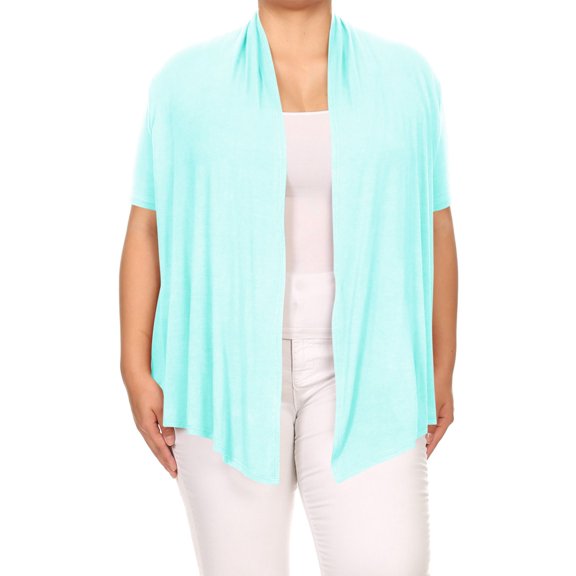Women's Plus Size Short Sleeves Draped Open Front Casual Solid Cardigan