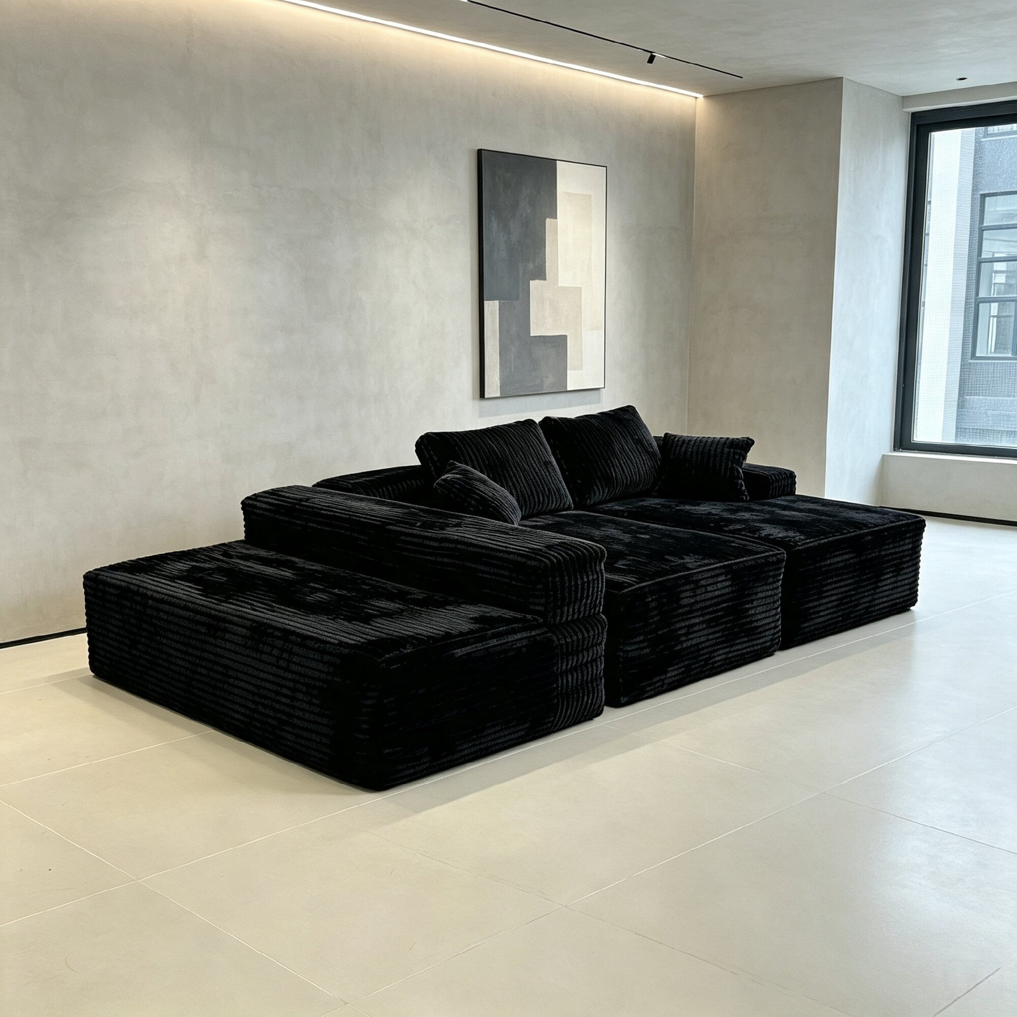 Leumius 131" Modular U-Shaped Sectional Sofa, Oversized Boneless for Living Room Chaise Convertible Compressed Sofa Black