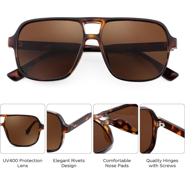 FEISEDY Retro Square Aviator Sunglasses Women Men 70s  display picture 3