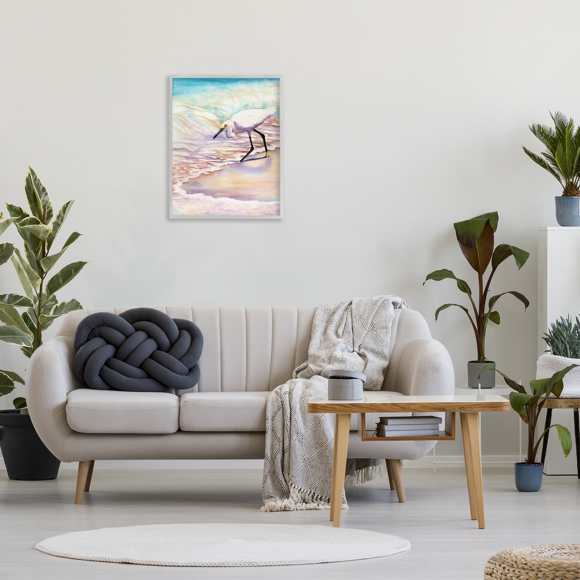 Stupell Industries Bird on Pastel Shore Animals & Insects Painting Gray Framed Art Print Wall Art, 24 x 30