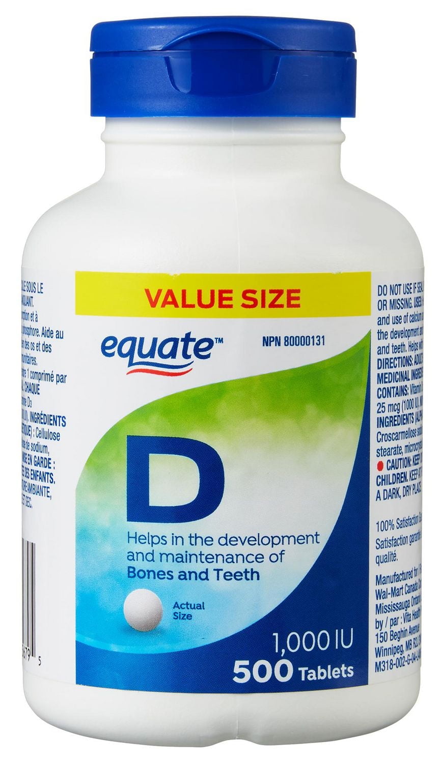 Equate Equate Vitamin D, 1,000 IU, 500 Tablets