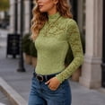 thumbnail image 4 of Women's Lace Mock Neck Top Long Sleeve Floral Sheer Blouse Slim Fit Layering Shirt with Scalloped Edge for Daily Wear, 4 of 5