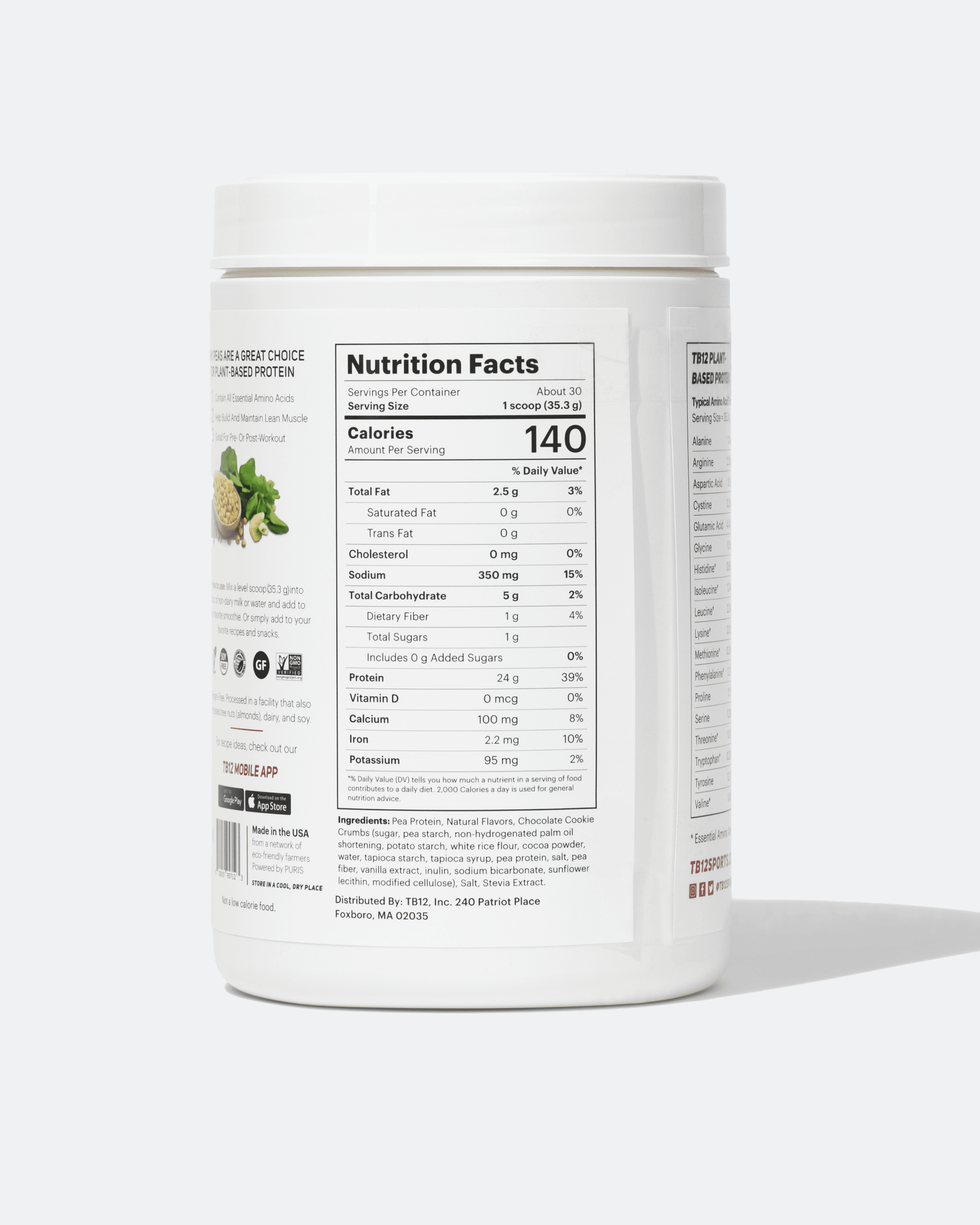 TB12 Plant Based Protein Powder by Tom Brady, 24g of Vegan Pea