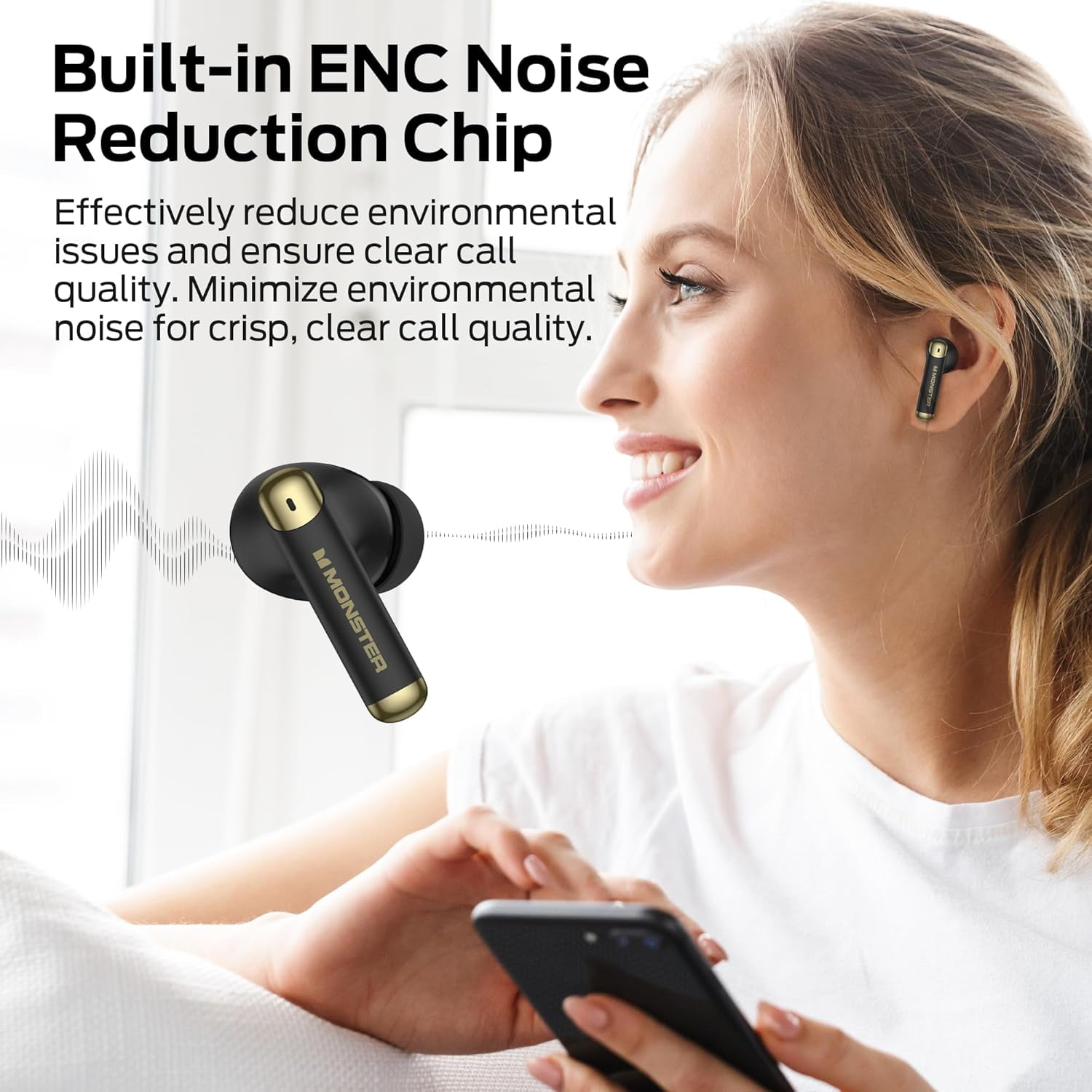 Monster Wireless Earbuds， Bluetooth 6.0 Stereo Headphones with Noise-Cancelling Mic and LED Display, Built-in Mic for Clear Calls, Waterproof Design for Sports