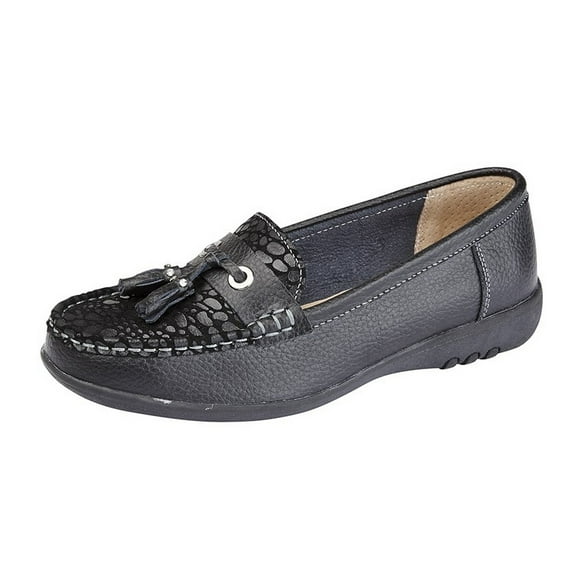 Boulevard Womens Wide Fitting Reptile Print Tassel Shoes