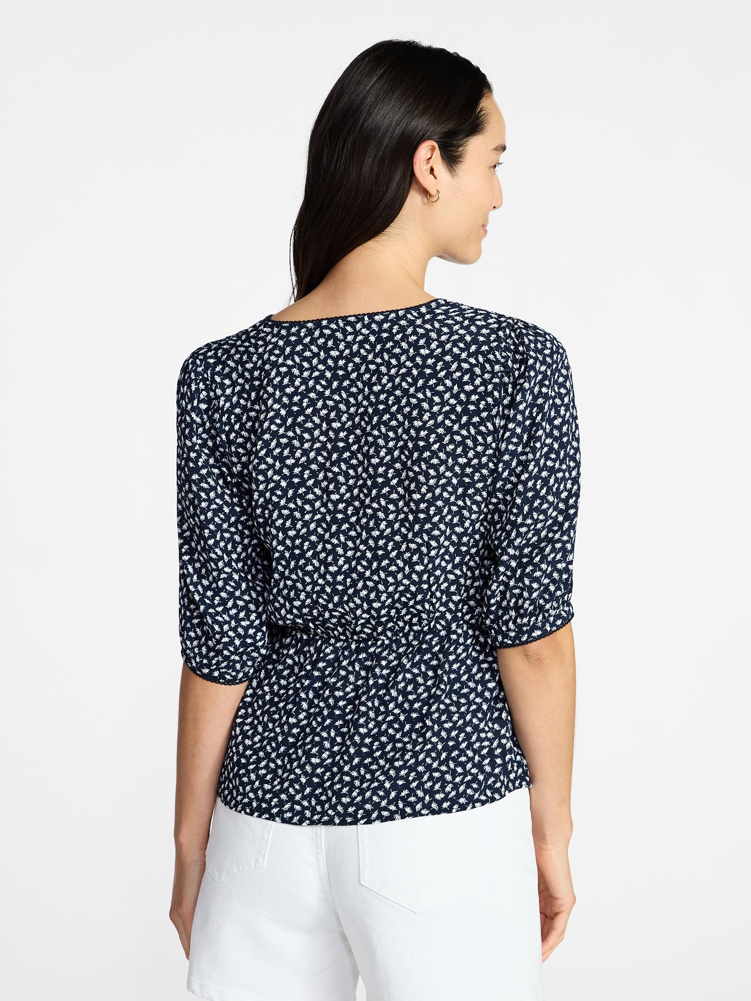 Time and Tru Women’s Empire Waist Top with Puff Sleeves, Sizes XS-XXXL