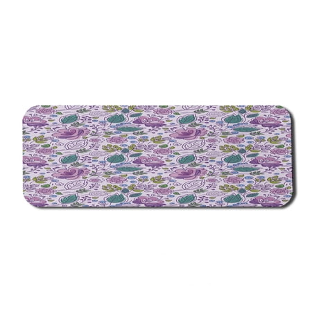 Botanical Computer Mouse Pad  Floral Theme Colorful Flowers and Leaves with Blue Berries  Rectangle Non-Slip Rubber Mousepad Large  31  x 12  Gaming Size  Dark Seafoam and Pale Purple  by Ambesonne