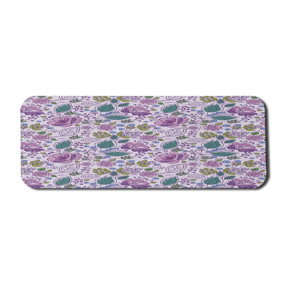 Botanical Computer Mouse Pad, Floral Theme Colorful Flowers and Leaves with Blue Berries, Rectangle Non-Slip Rubber Mousepad Large, 31" x 12" Gaming Size, Dark Seafoam and Pale Purple, by Ambesonne