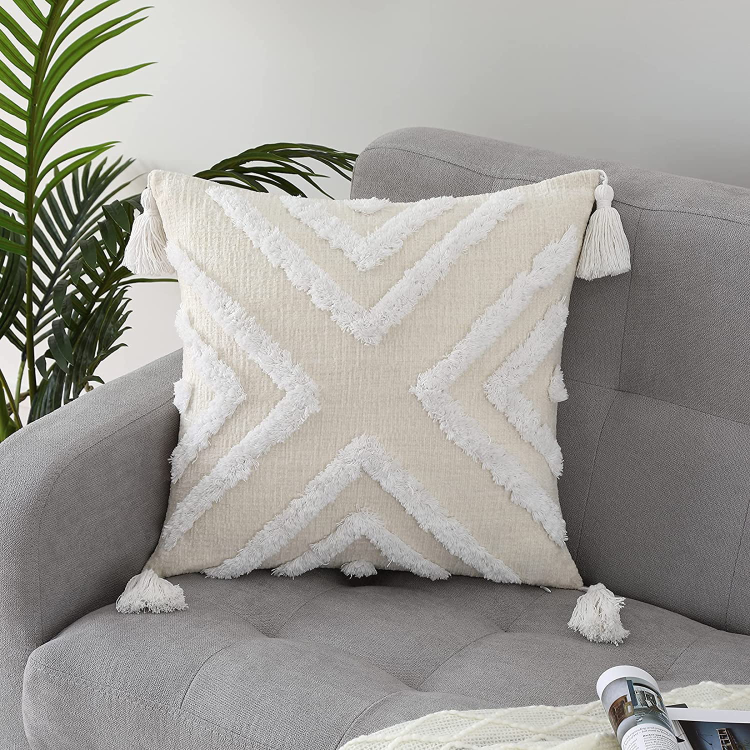 White Tufted Pattern Throw Pillow