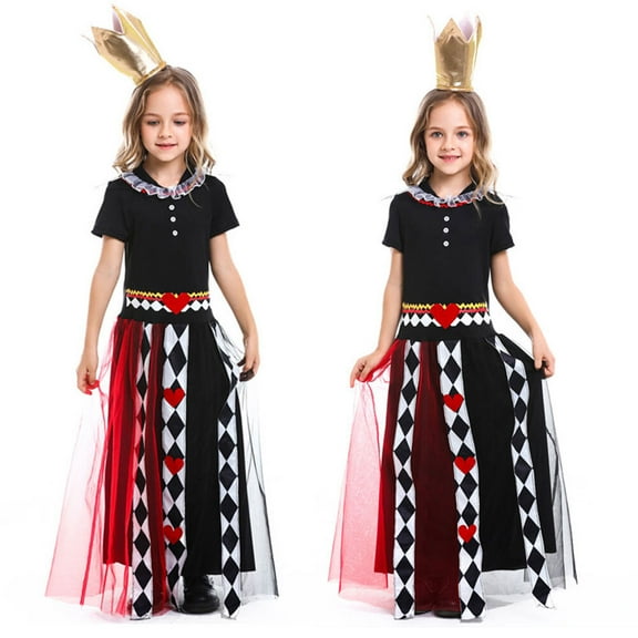 Girls Alice Poker Queen Costume Dress Short Sleeve Halloween Fancy-Dresses for 5-10Y