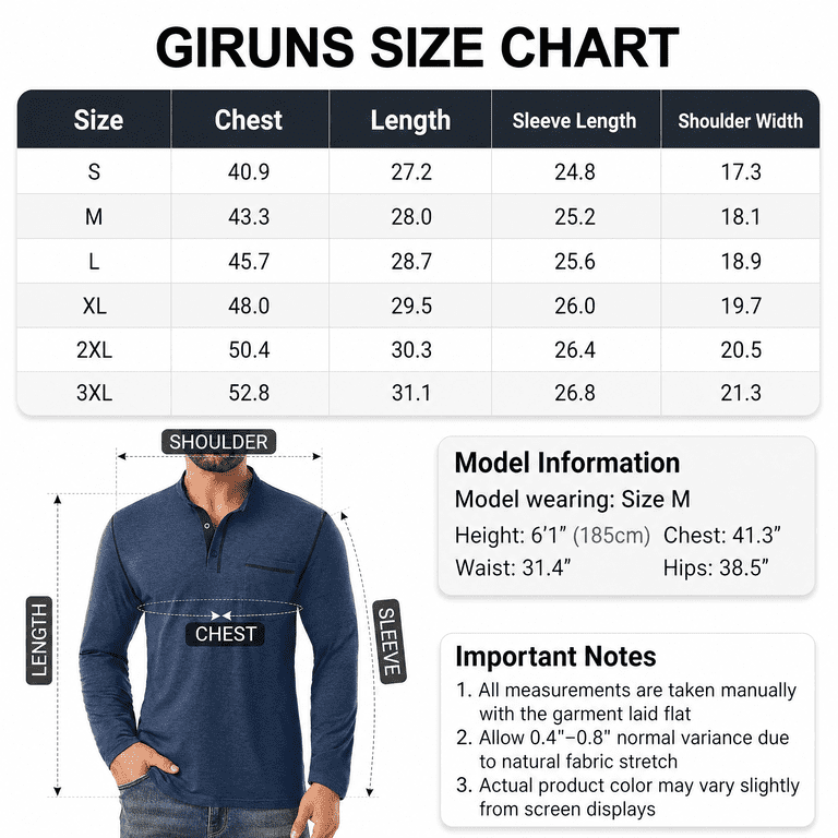 GIRUNS Men's Long Sleeve Henley with Pocket photo 7