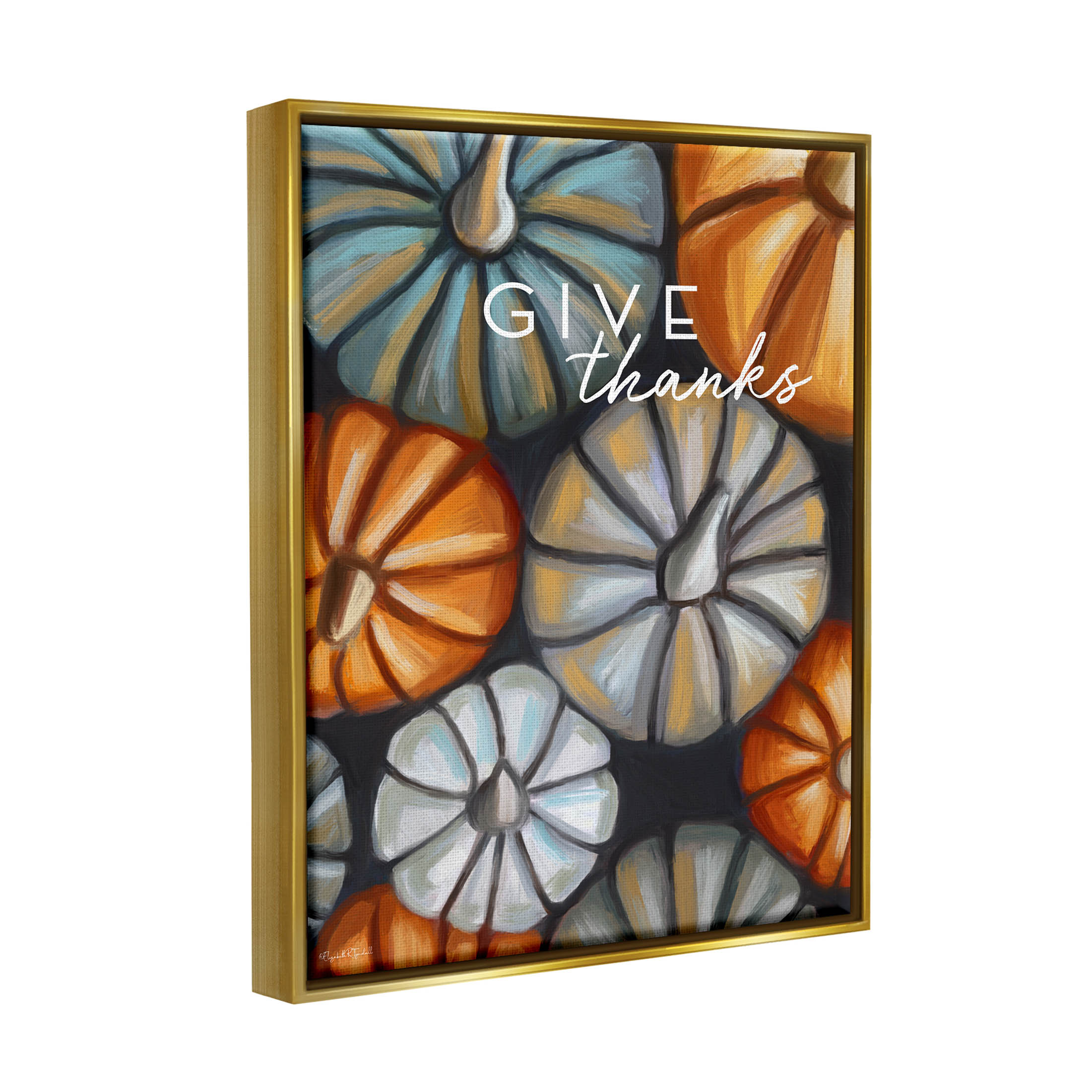 Stupell Industries Give Thanks Autumn Phrase Graphic Art Metallic Gold Floating Framed Canvas Print Wall Art, Design by Elizabeth Tyndall