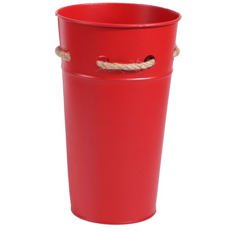 Vinatge Iron Bucket Delicate Flower Pot Creative Plant Bucket Iron Pail Vintage Style Bucket for Home Garden Flower Shop Bar (Red)