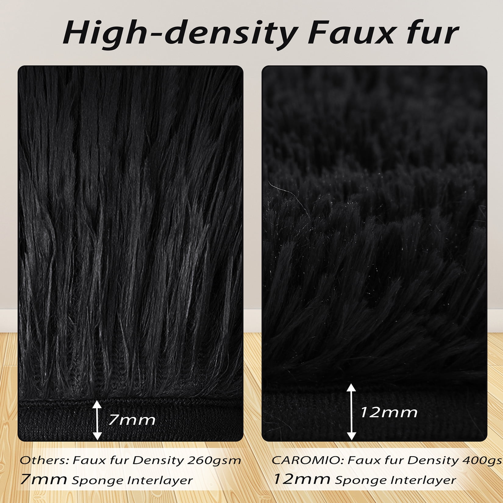 ZACOO 9' x 12' Large Area Rug High-Pile Plush Shag Rug Perfect for Living Rooms, Bedrooms, Dining Rooms, Black