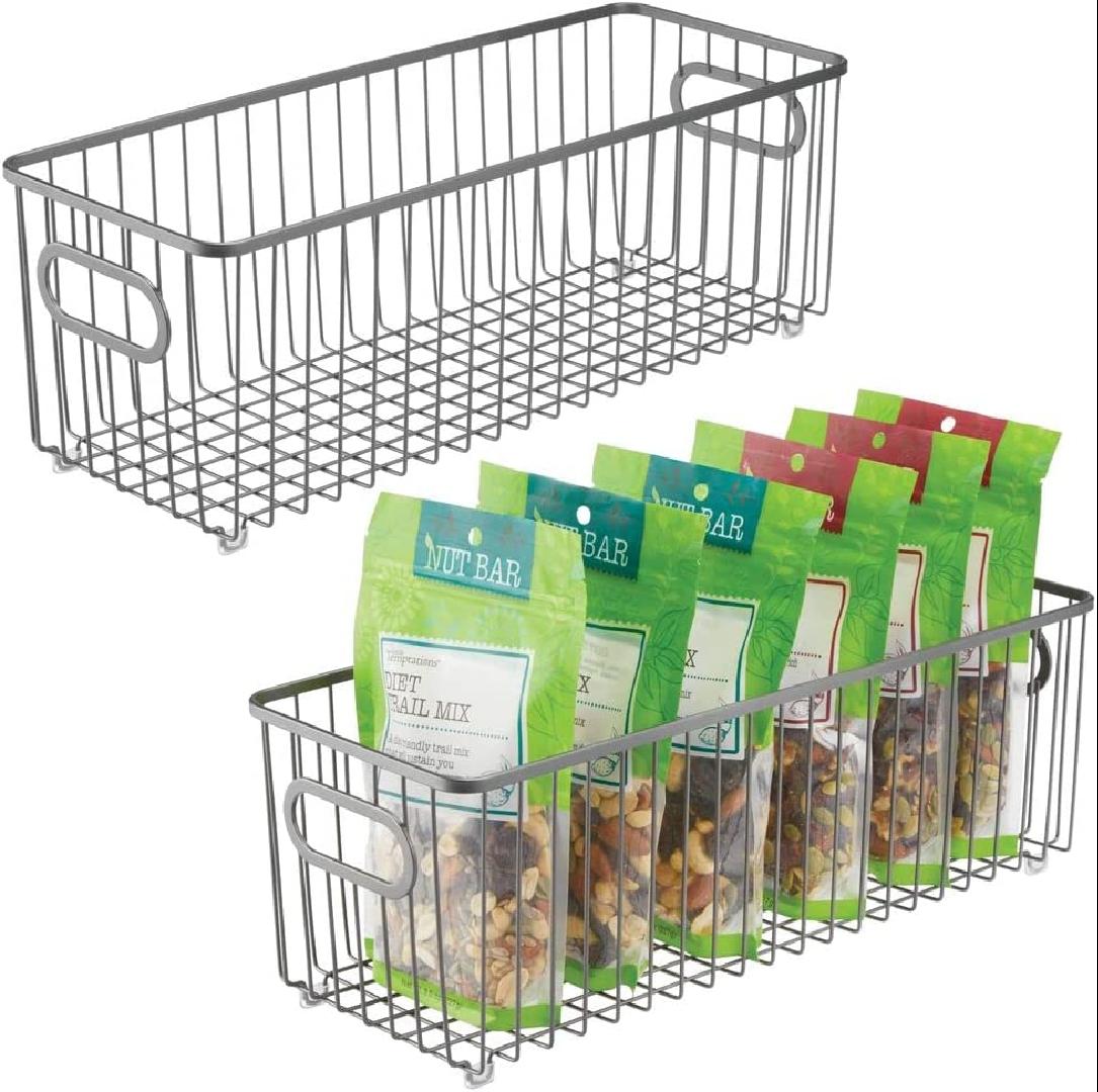 Metal Farmhouse Kitchen Pantry Food Storage Organizer Basket Bin Wire