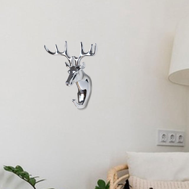 Colgador de ganchos de pared con forma de cabeza de ciervo, soporte para bolso y bufanda, llavero decorativo versátil para coche, gancho para sombrero Plateado Macarena Colgador de gancho de pared