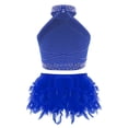 thumbnail image 4 of YiZYiF Kids Girls 2 Piece Lyrical Ballet Dance Outfit Sleeveless Shiny Rhinestones Crop Top and Blue 6, 4 of 6