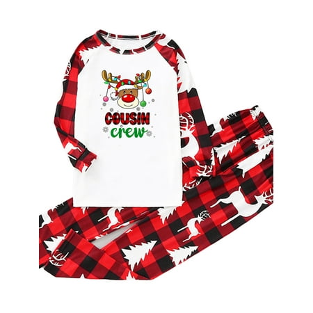 

Binpure Christmas Pajamas for Family Long Sleeve Reindeer Print Raglan Tops + Plaid Pants Set