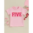thumbnail image 2 of Toddler Girls Summer Casual T-shirt Pink Short Sleeve Round Neck Letter Embroidery Tops, 2 of 9