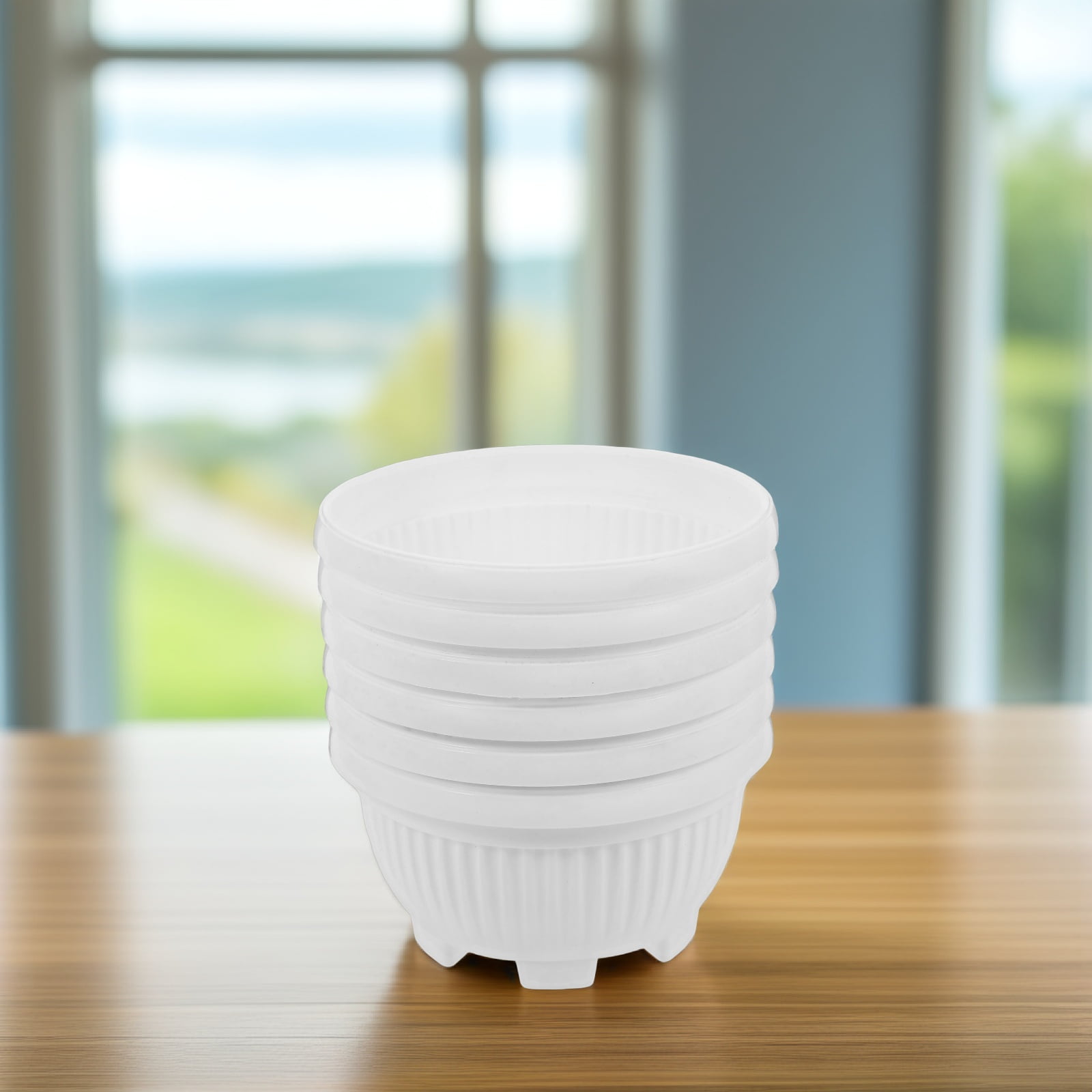 ETHZZLE Set of 6 White Plastic Flower Planter Pots, Lightweight and for Indoor and Outdoor Gardening Use