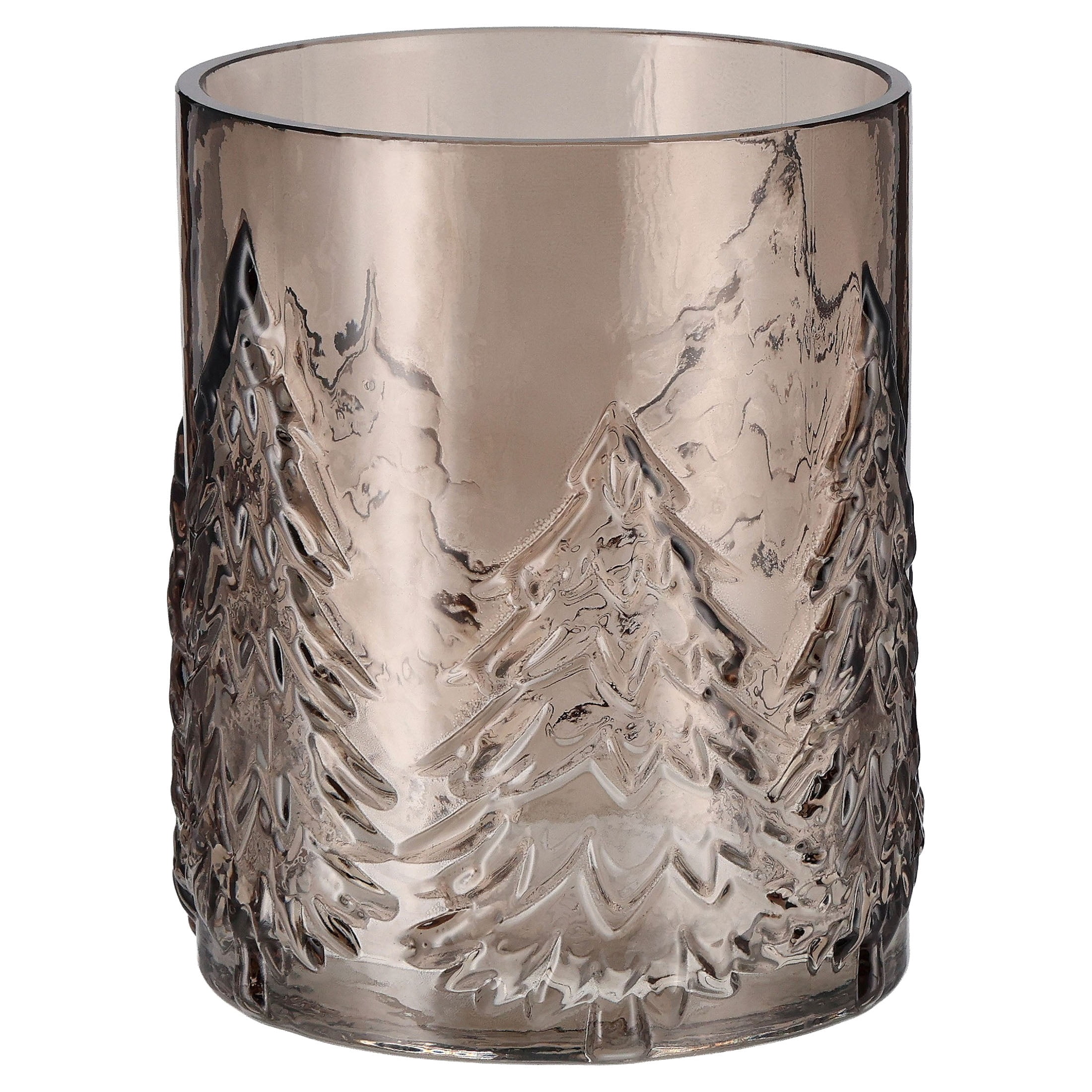 Small Brown Glass Tree Pattern Christmas Pillar Candle Holder, 5.3", by Holiday Time