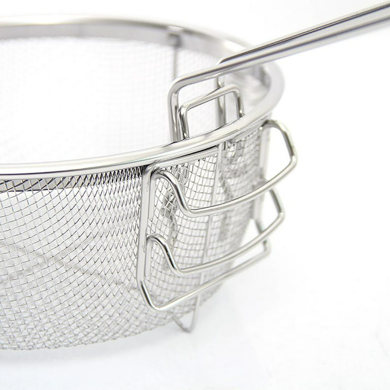 Stainless Steel Deep Fry Basket Fried Basket, Round Fryer Basket, Deep Wire Strainer for Frying, Oil Drainer Strainer Tool with Handle, Ideal for