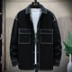 thumbnail image 4 of Camisas Para Hombre Manga Corta Camisa de suéter de botón de cárdigan de bolsillo sólido de algodón simple de moda para hombre (Black, 3XL), 4 of 5