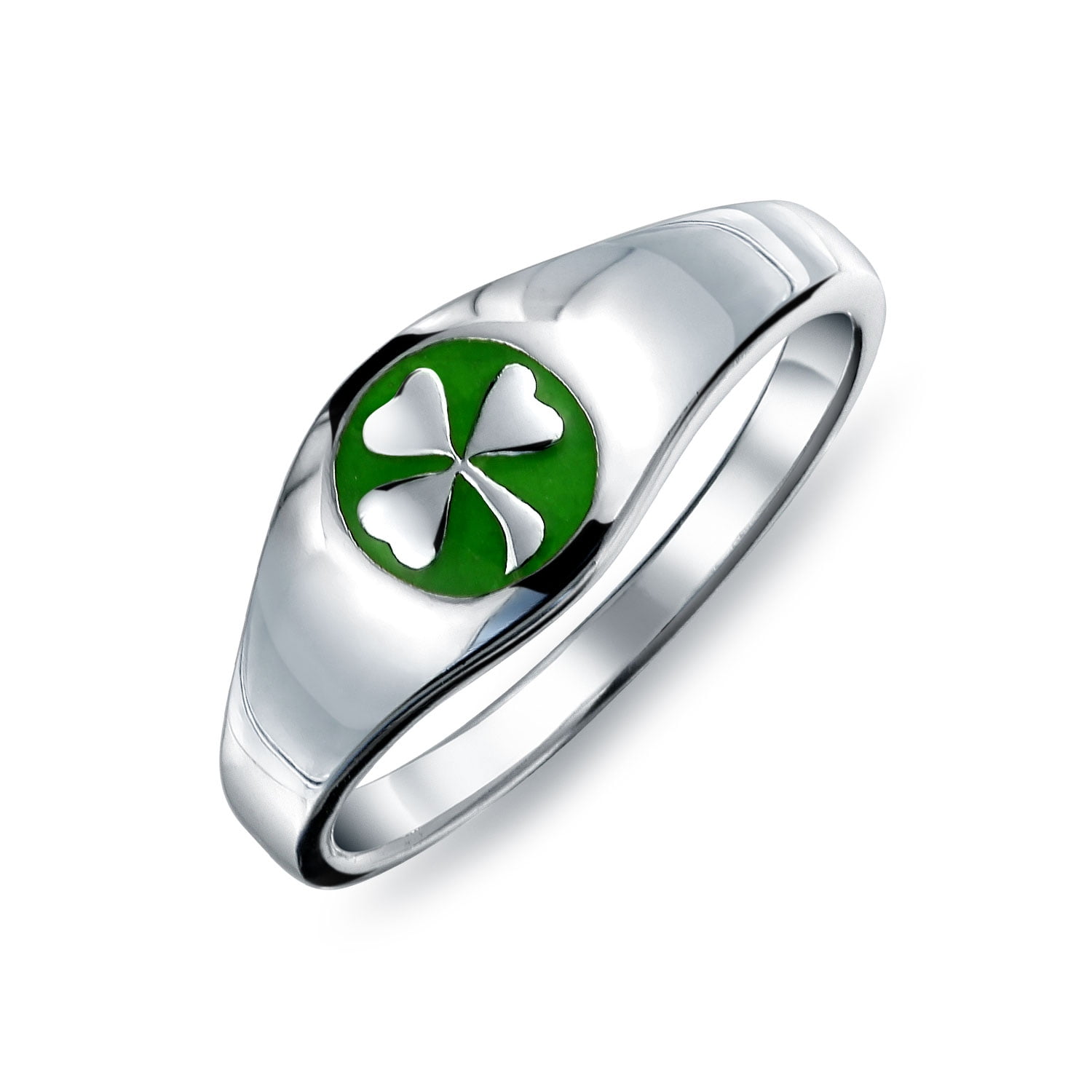 The Kiss Lucky Green Clover Flower 925 Sterling Silver Ring Green CZ