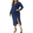 thumbnail image 2 of Agnes Orinda Women's Plus Size Slim Fit V Neck Long Sleeve Cocktail Bodycon Dress, 2 of 5