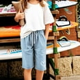 thumbnail image 3 of FAIWAD Shorts for Girls Summer Casual Breathable Linen Shorts Drawstring Elastic Waisted Knee Length Pants for Kids 3-13Y, 3 of 6