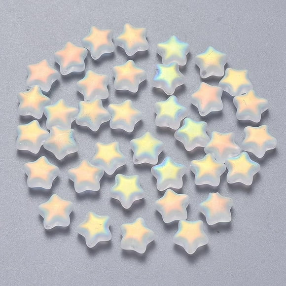 100 pc Spray Painted Glass Charms AB Color Plated Frosted Star 8x8.5x4mm Hole: 1mm
