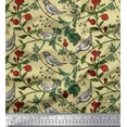 thumbnail image 1 of Soimoi Japan Crepe Satin Fabric Bird & Leaf Bird Decor Fabric Printed Yard 42 Inch Wide, 1 of 1