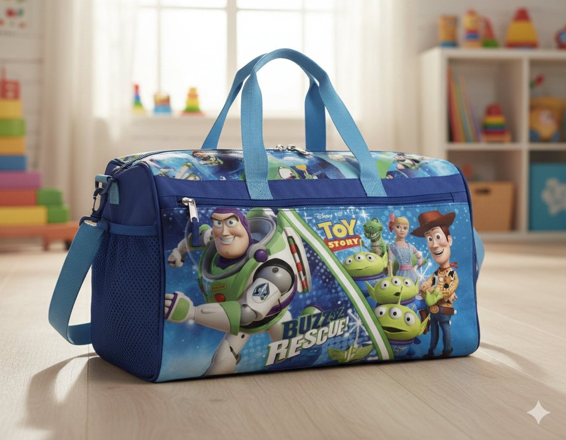 Disney Pixar Toy Story Kids Duffle Bag  Buzz Lightyear, Woody & Friends Travel Gym Bag with Adjustable Strap