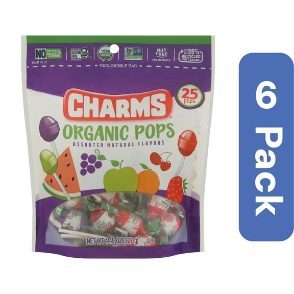 Charms Lollipops Variety 25 ct Organic 4.49 oz (Pack Of 6)