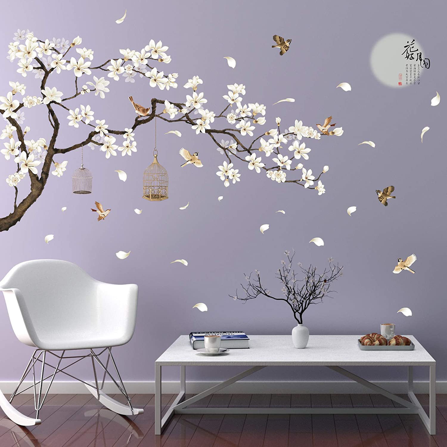 Removable DIY Romantic Warm White Cherry Blossom Tree and Flower ...