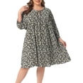 thumbnail image 2 of DARING DIVA Women's Plus Size Drawstring V Neck Babydoll Midi Flowy Dress 1X Black, 2 of 6