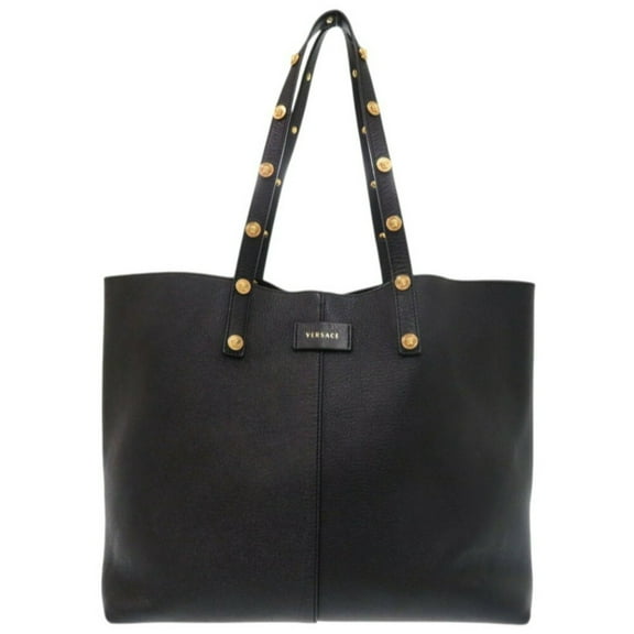 Pre-Owned Versace Medusa Leather Black Tote Bag 0349VERSACE (Good)