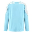 thumbnail image 5 of Long Sleeve Linen Shirt Women Petite Tops Summer Casual Long Sleeve Blouse Round Neck Lace Sweatshirt, 5 of 5