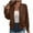 Brown, variant on Kukoosong Women's Casual Zip Up Bomber Jacket, Lightweight Short Varsity Coat, Fashion Solid Color Windbreaker with Pocket