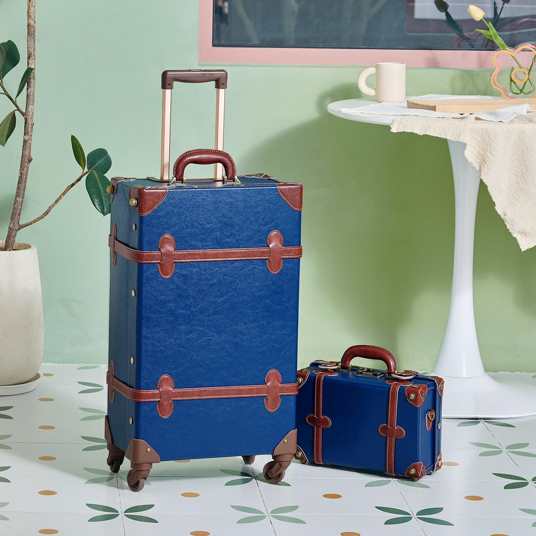 Preenex Premium PU Vintage Style Suitcase Set Luggage Bag w/ TSA Locks Wheels