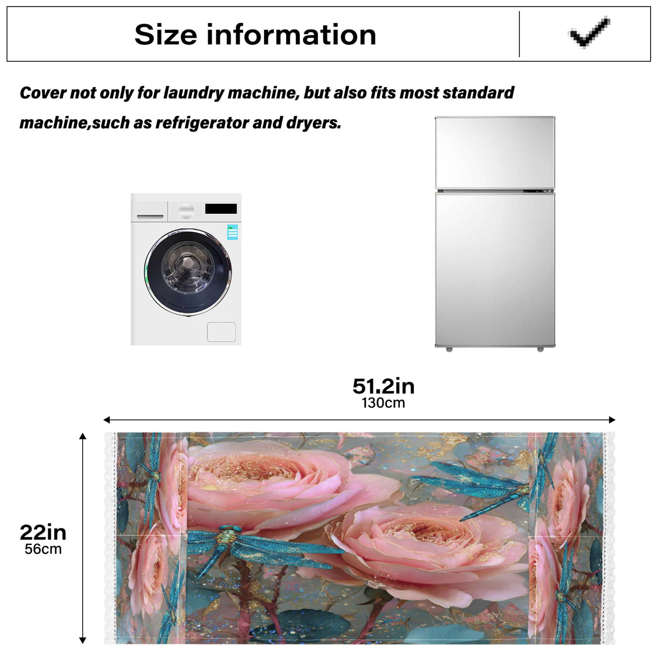 Wobogo Pink Rose Blue Dragonfly Washing Machine Cover Dustproof Washer Dryer Cover Waterproof Laundry Room Decorative Protector