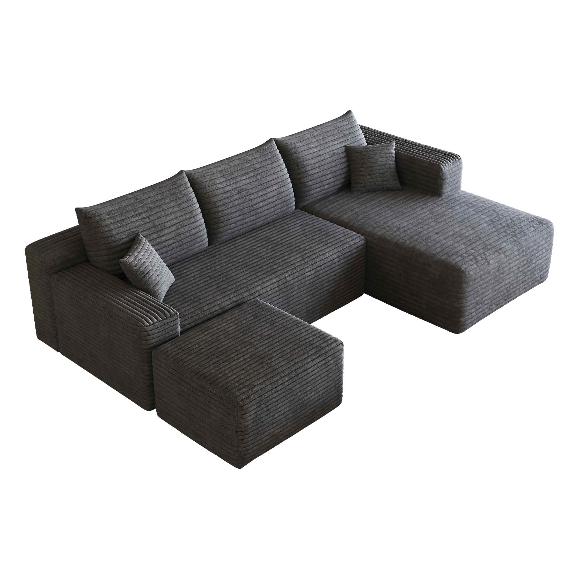 MAYEERTY 95 Inch U‑Shaped Cloud Sectional Sofa with 1 Ottoman, Modern Deep‑Seat Corner Couch, Plush Corduroy Reversible Sofa, No‑Assembly for Living Room Bedroom Apartment