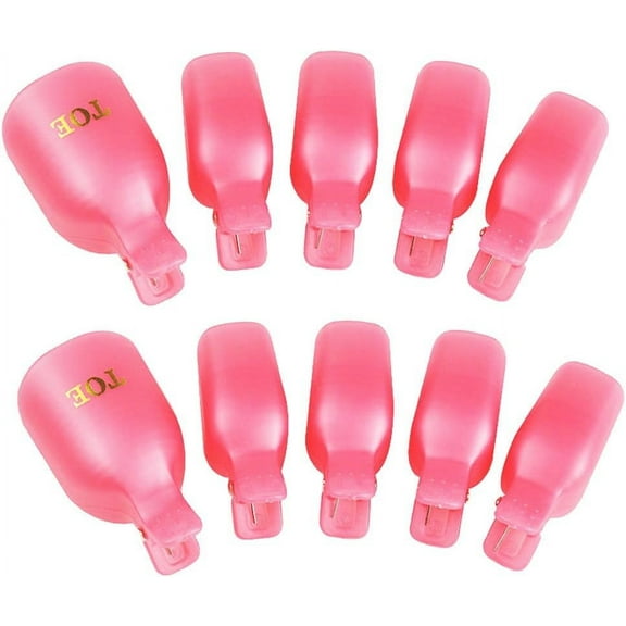 Pack of 10 Reusable Toenail Nail Art Soak Off Cap Clip Remover Tool (Pink)