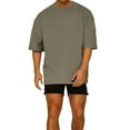 thumbnail image 3 of Txlixc Hombres Camiseta, Manga Media Color Sólido Ajuste Suelto Gimnasio Fitness Culturismo Algodón Tops Deportes Entrenamiento Camiseta Txlixc Casual, 3 of 4