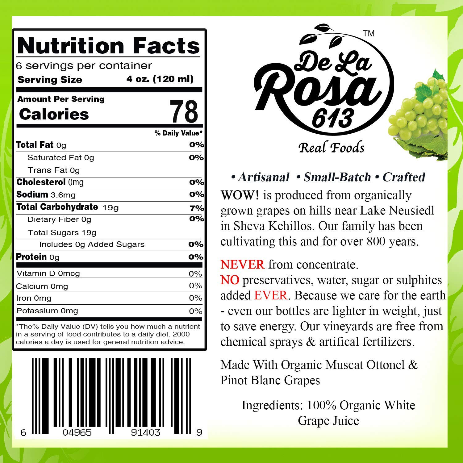 De La Rosa 613 Organic Red & White Grape Juice, No Preservatives or Sulfites, Vegan, Kosher, Non-GMO & Gluten Free, Austrian Red & White Grape Juice 25.4 Oz (Pack of 2)