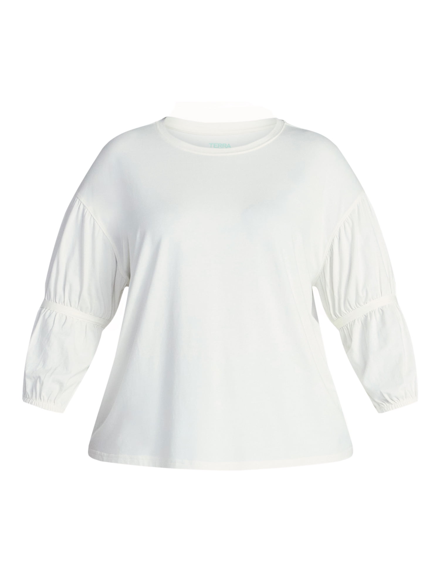 Terra & Sky Women's Plus Size Double Blouson Top with 3/4-Length Sleeves, Sizes 0X-5X