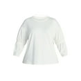 thumbnail image 3 of Terra & Sky Women's Plus Size Double Blouson Top with 3/4-Length Sleeves, Sizes 0X-5X, 3 of 5
