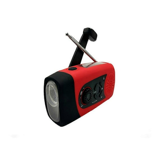 Red Multifunction Card Radio, Mini Flashlight Emergency Radio, Solar Hand Crank Radio