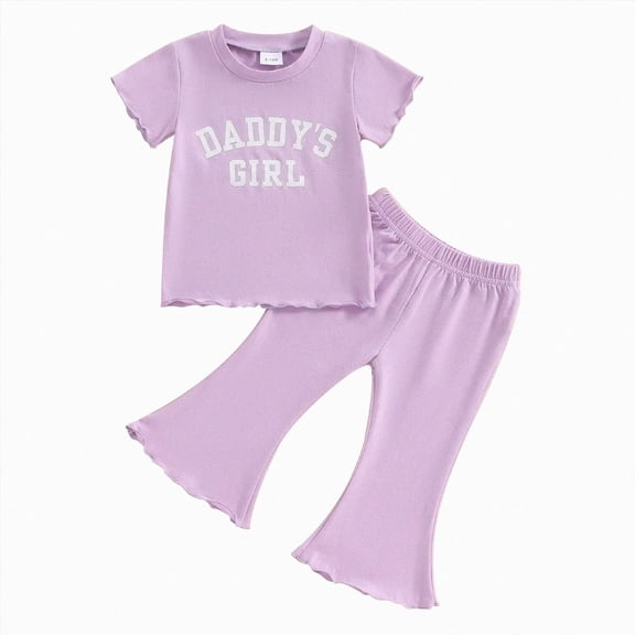 Toddler Baby Girl Outfits Summer Clothes Set Print Short Sleeve Top and Bell Bottom Pants Set Casual Toddler Outfit 2-3 Years