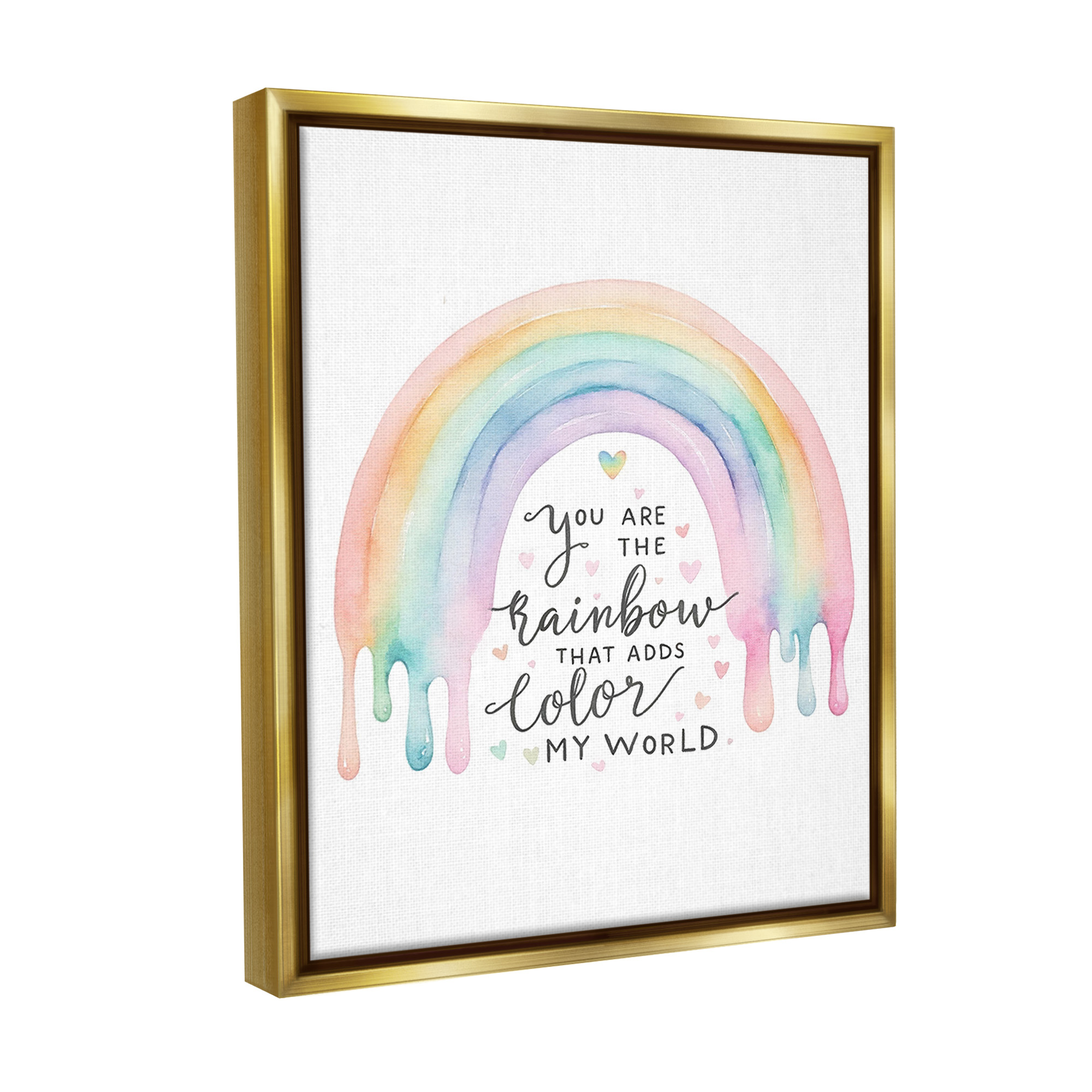 Stupell Industries Dripping Inspirational Rainbow Inspirational Painting Gold Floater Framed Canvas Art Print Wall Art, 17 x 21